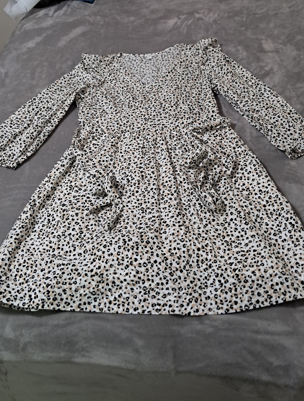 J. Crew Cotton Lightweight Cream Leopard-Print Long Sleeve Dress Pockets Sz. XL - Picture 2 of 10